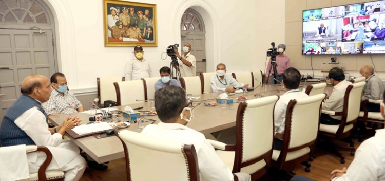 rajnath singh reviewing contribution of ddpsu and ofb to fight covid-19