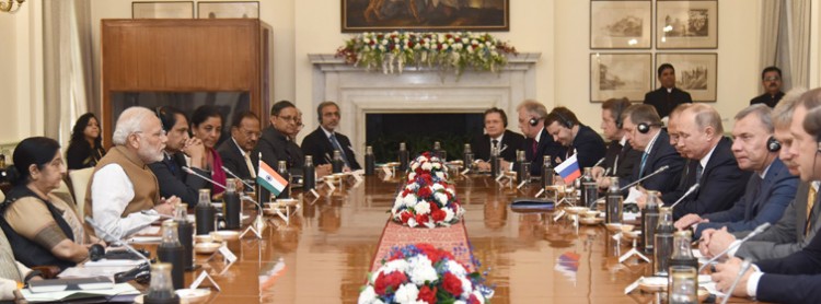 narendra modi and russia's president in hyderabad house new delhi