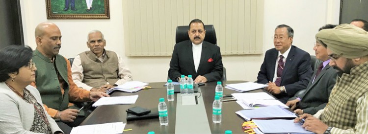 dr. jitendra singh chairing a meeting to assess the budget utilization in northeast