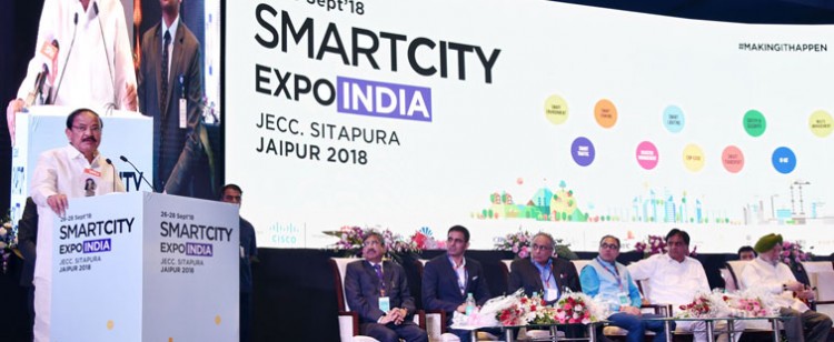 venkaiah naidu addressing the inaugural session of the smart city expo india
