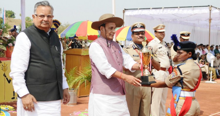 rajnath singh presenting the trophies, passing out parade of the bastariya battalion of crpf